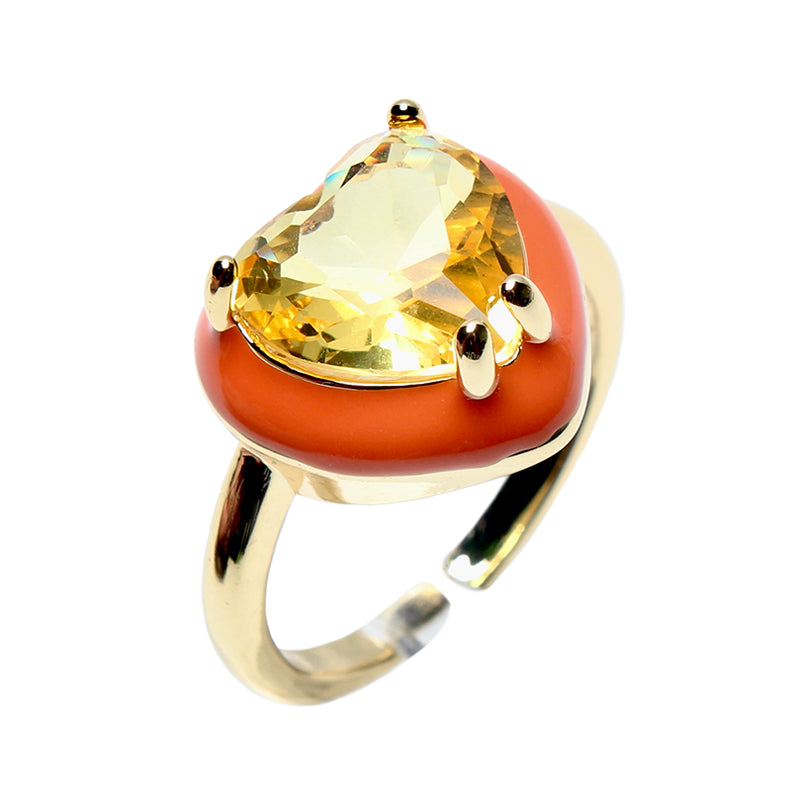 Candy Darling Apricot, Opulent Solitaire, Stone Heart Enamel Adjustable Ring