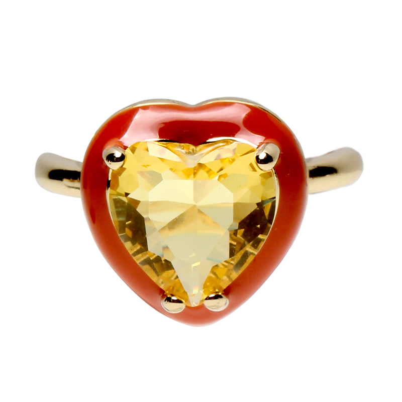 Candy Darling Apricot, Opulent Solitaire, Stone Heart Enamel Adjustable Ring