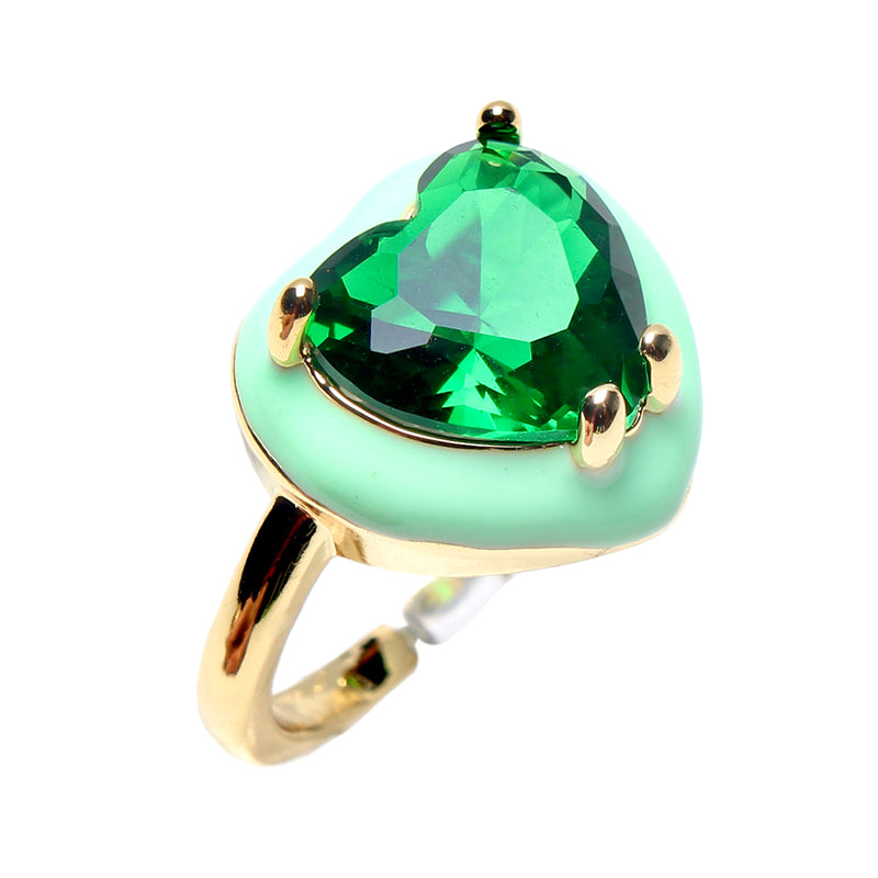 Candy Darling Envy, Opulent Solitaire, Stone Heart Enamel Adjustable Ring
