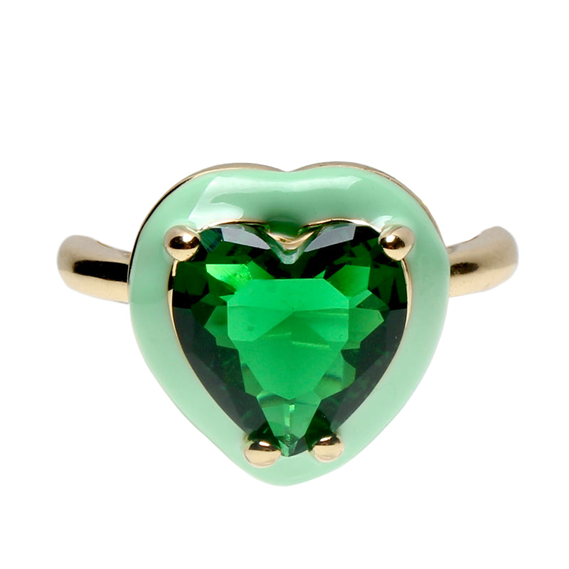 Candy Darling Envy, Opulent Solitaire, Stone Heart Enamel Adjustable Ring