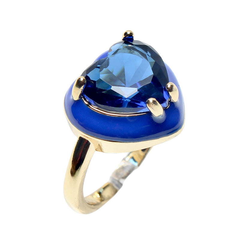 Candy Darling Night, Opulent Solitaire, Stone Heart Enamel Adjustable Ring