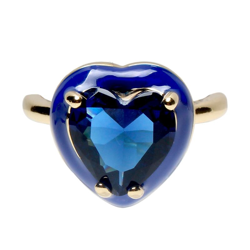 Candy Darling Night, Opulent Solitaire, Stone Heart Enamel Adjustable Ring