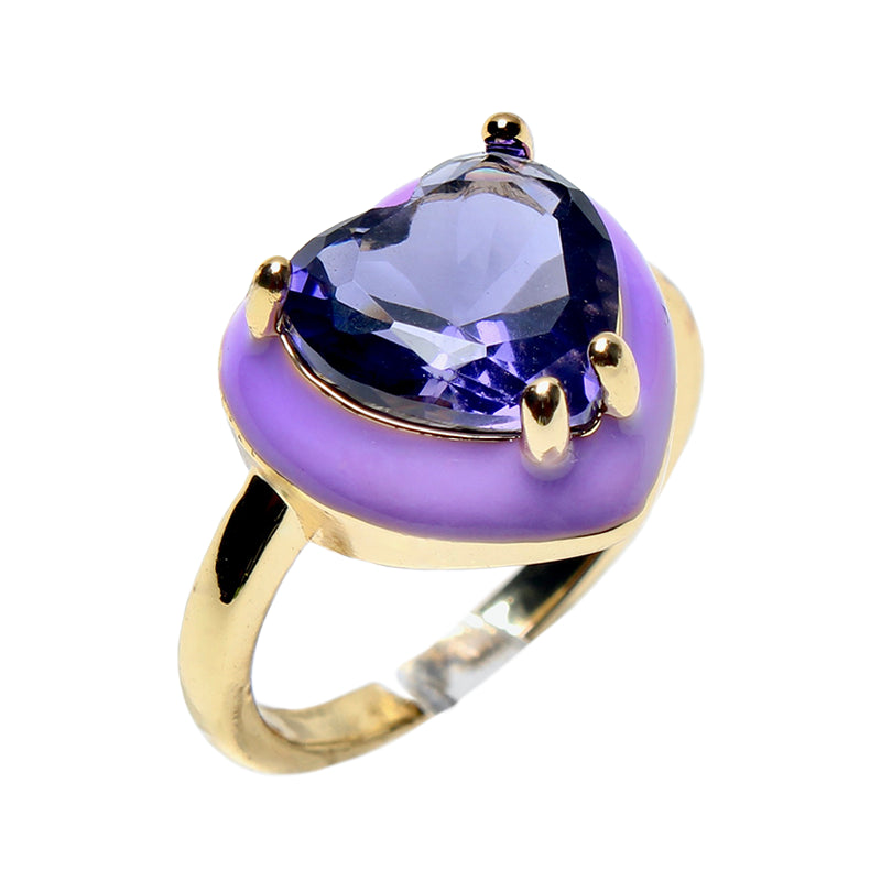 Candy Darling Purple, Opulent Solitaire, Stone Heart Enamel Adjustable Ring