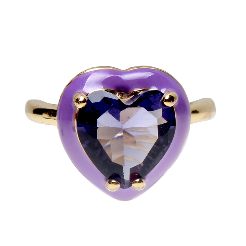 Candy Darling Purple, Opulent Solitaire, Stone Heart Enamel Adjustable Ring