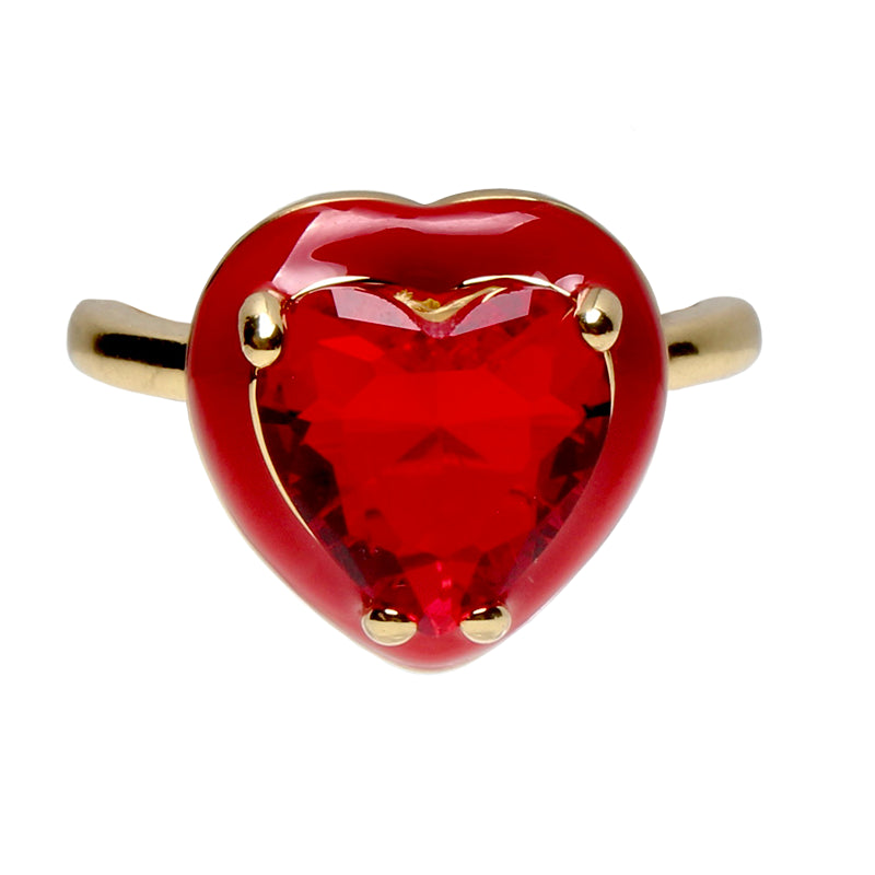 , Opulent Solitaire, Stone Heart Enamel Adjustable Ring