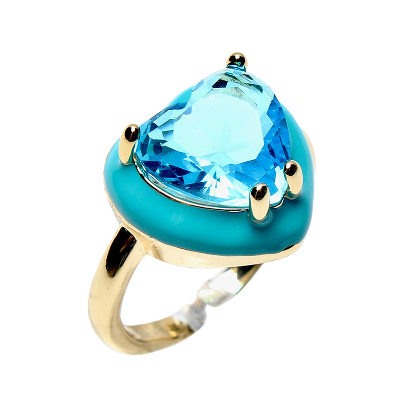 Candy Darling Sea, Opulent Solitaire, Stone Heart Enamel Adjustable Ring
