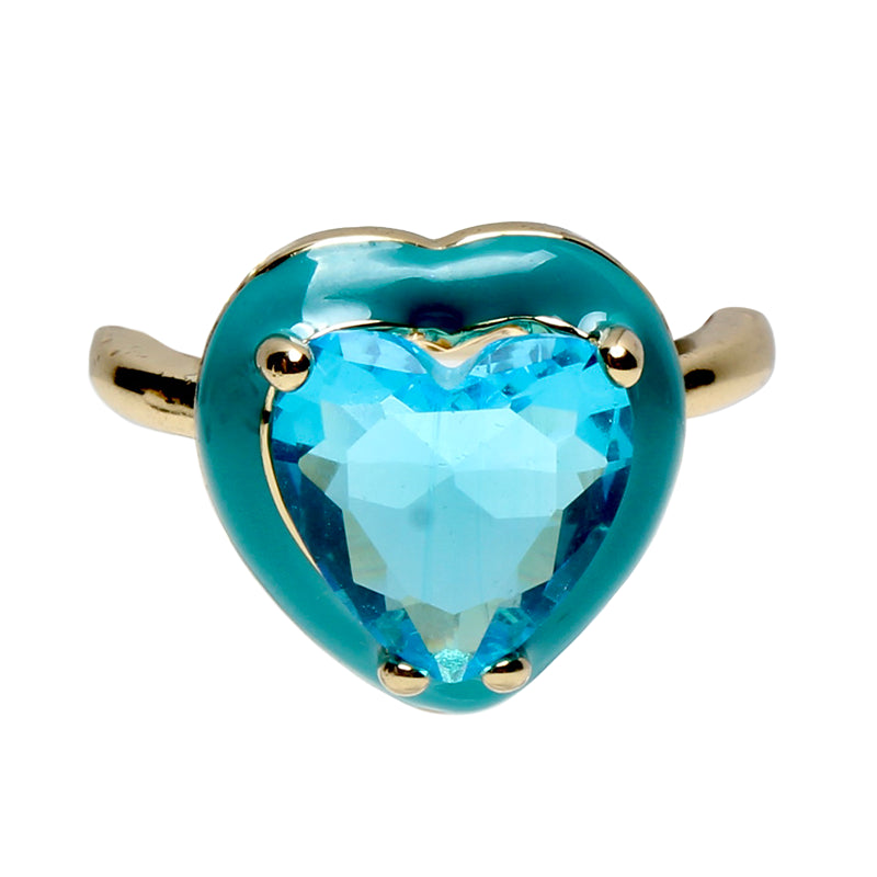 Candy Darling Sea, Opulent Solitaire, Stone Heart Enamel Adjustable Ring