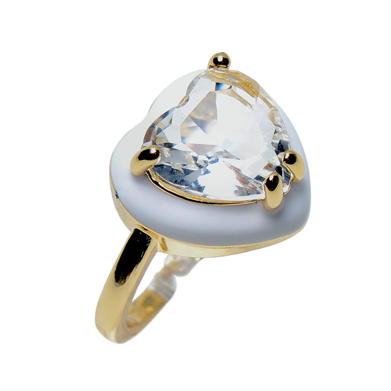 Candy Darling Snow, Opulent Solitaire, Stone Heart Enamel Adjustable Ring