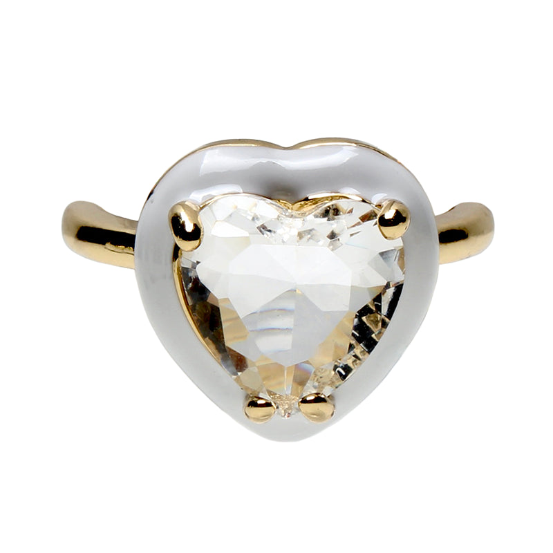 Candy Darling Snow, Opulent Solitaire, Stone Heart Enamel Adjustable Ring