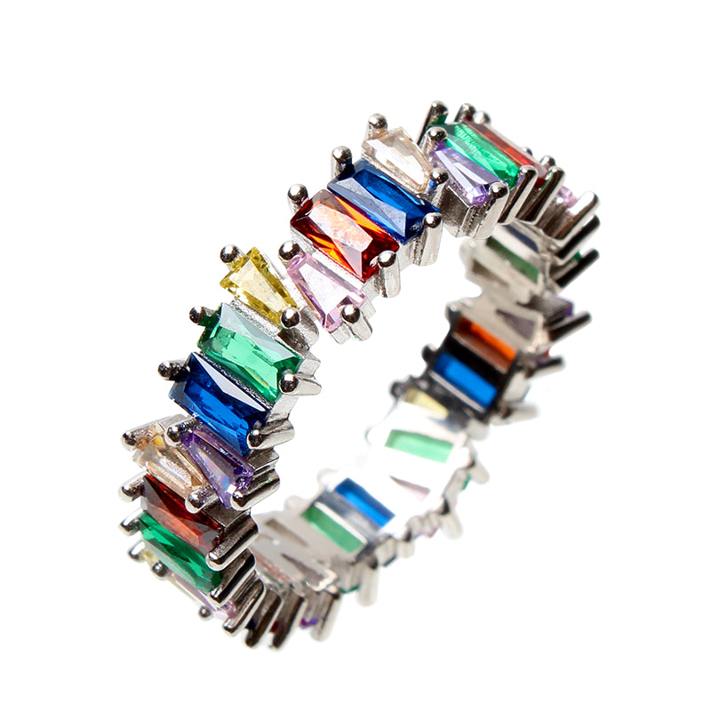 Veruschka Von Rainbow, Multicolor Eternity Band,Opulent Crystal Stones, Modern Sophisticated Baguette