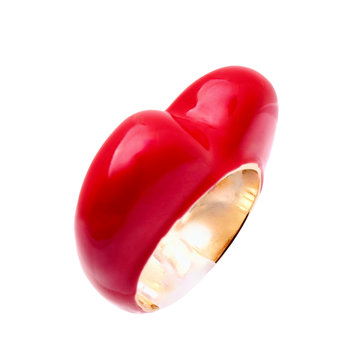 LES CACTUS, Lacquer-Red Enamel Sculptural Heart Cocktail Ring