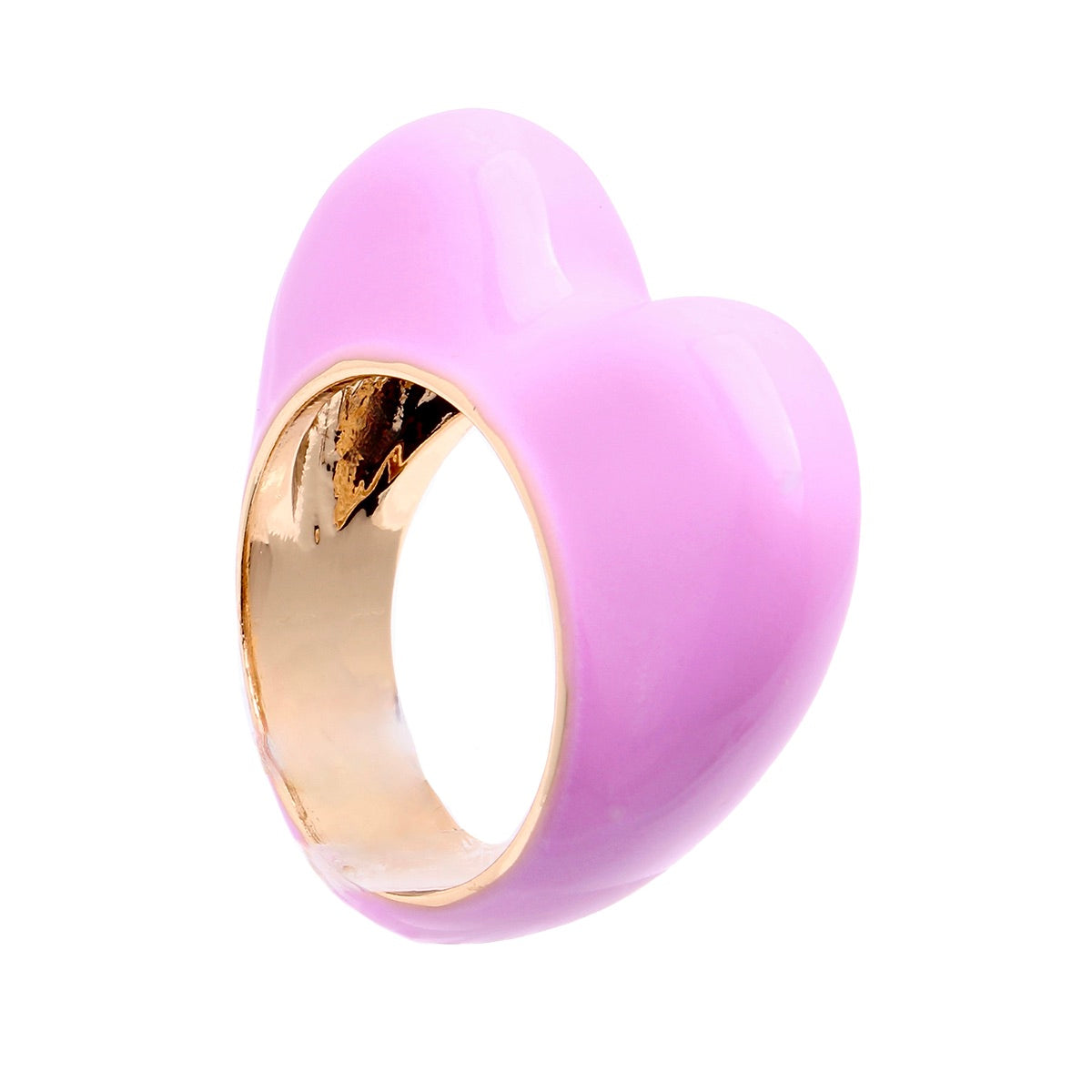 LES CACTUS, Glossy Lilac Enamel Sculptural Heart Cocktail Ring