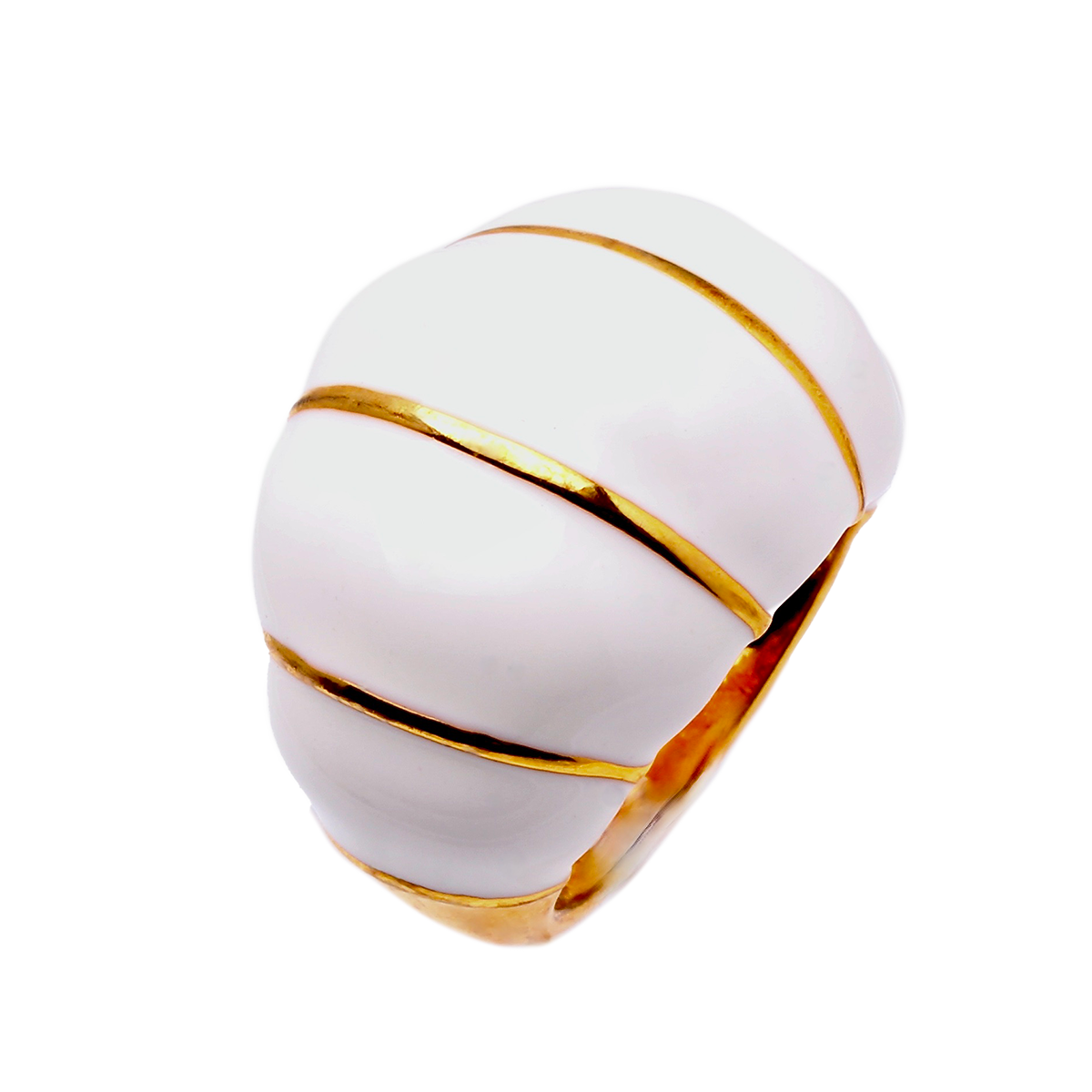 Twin Palms, Striped White Enamel Cabochon
