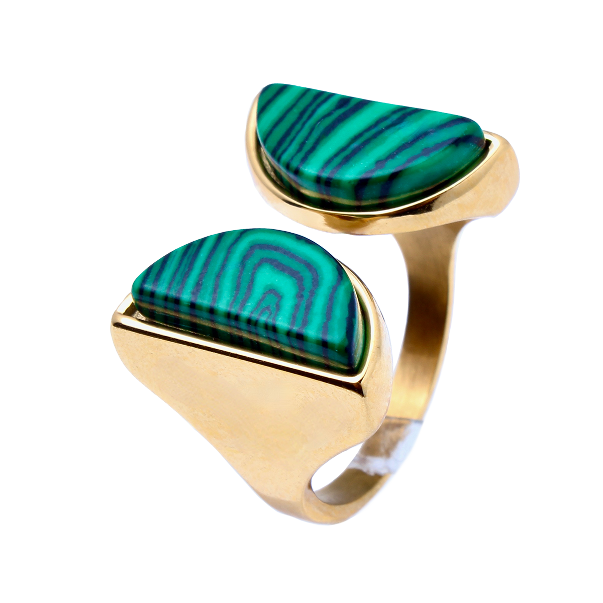 PALM CANYON, Twin Malachite Stones Set Golden Band