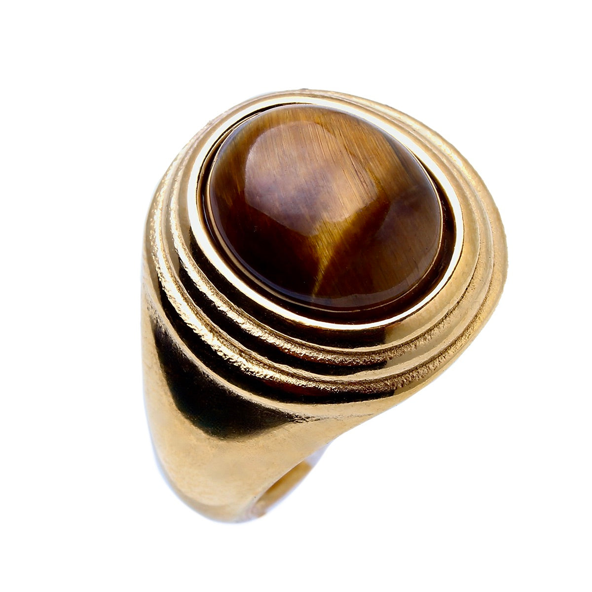El Silencio, Tiger Eye, Golden Cabochon Cocktail Ring