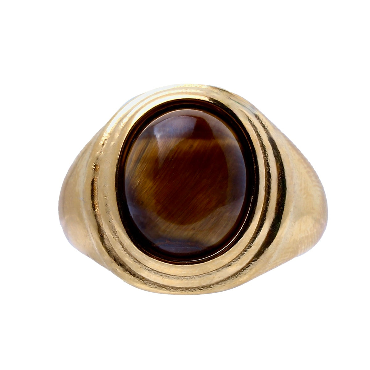 El Silencio, Tiger Eye, Golden Cabochon Cocktail Ring