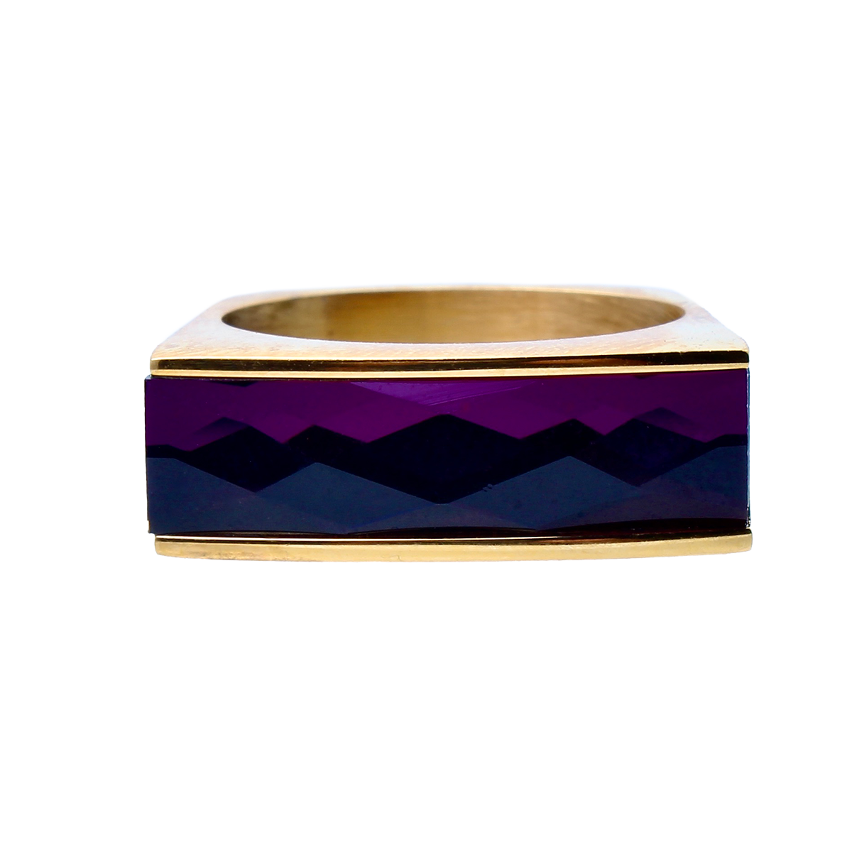The Amado, Squared Golden Band Elongated Amethyst Baguette