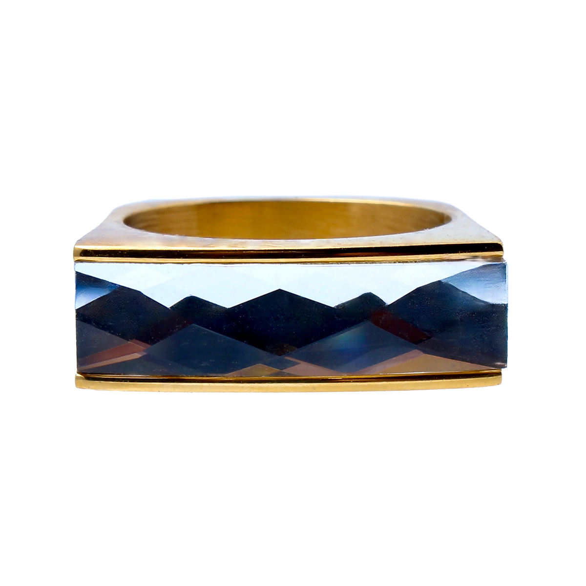 The Amado, Squared Golden Band Clear Elongate Baguette