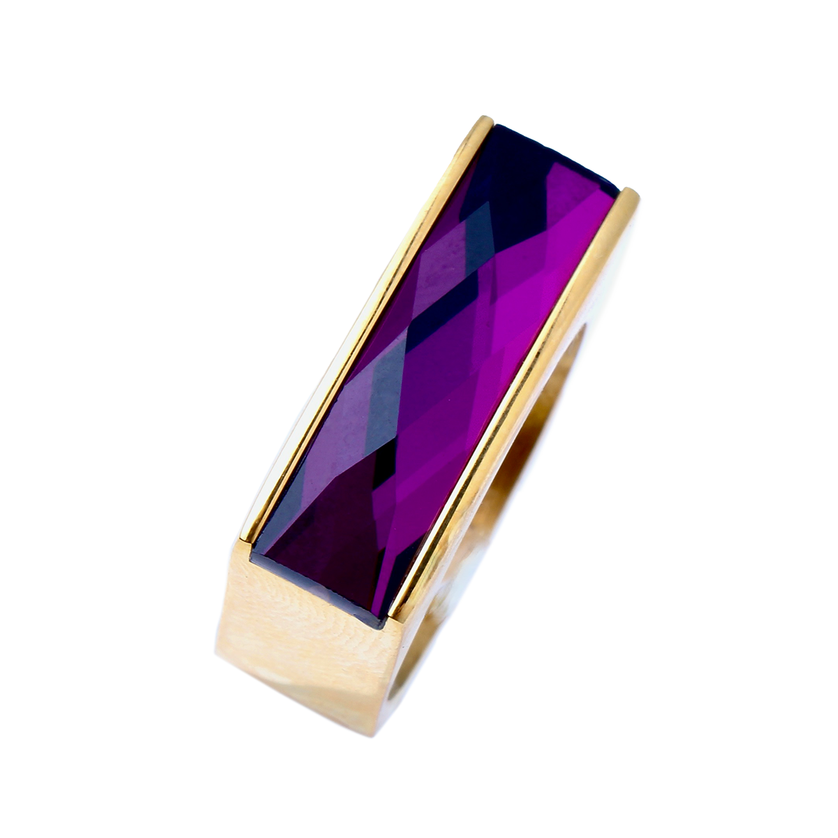 The Amado, Squared Golden Band Elongated Amethyst Baguette