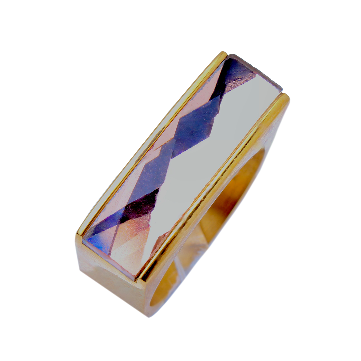 The Amado, Squared Golden Band Elongated Blush Rose Baguette