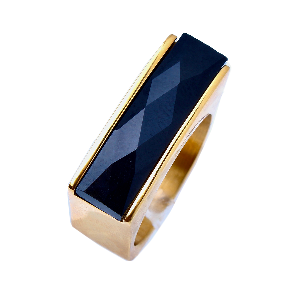 The Amado, Squared Golden Band Elongated Onyx Baguette