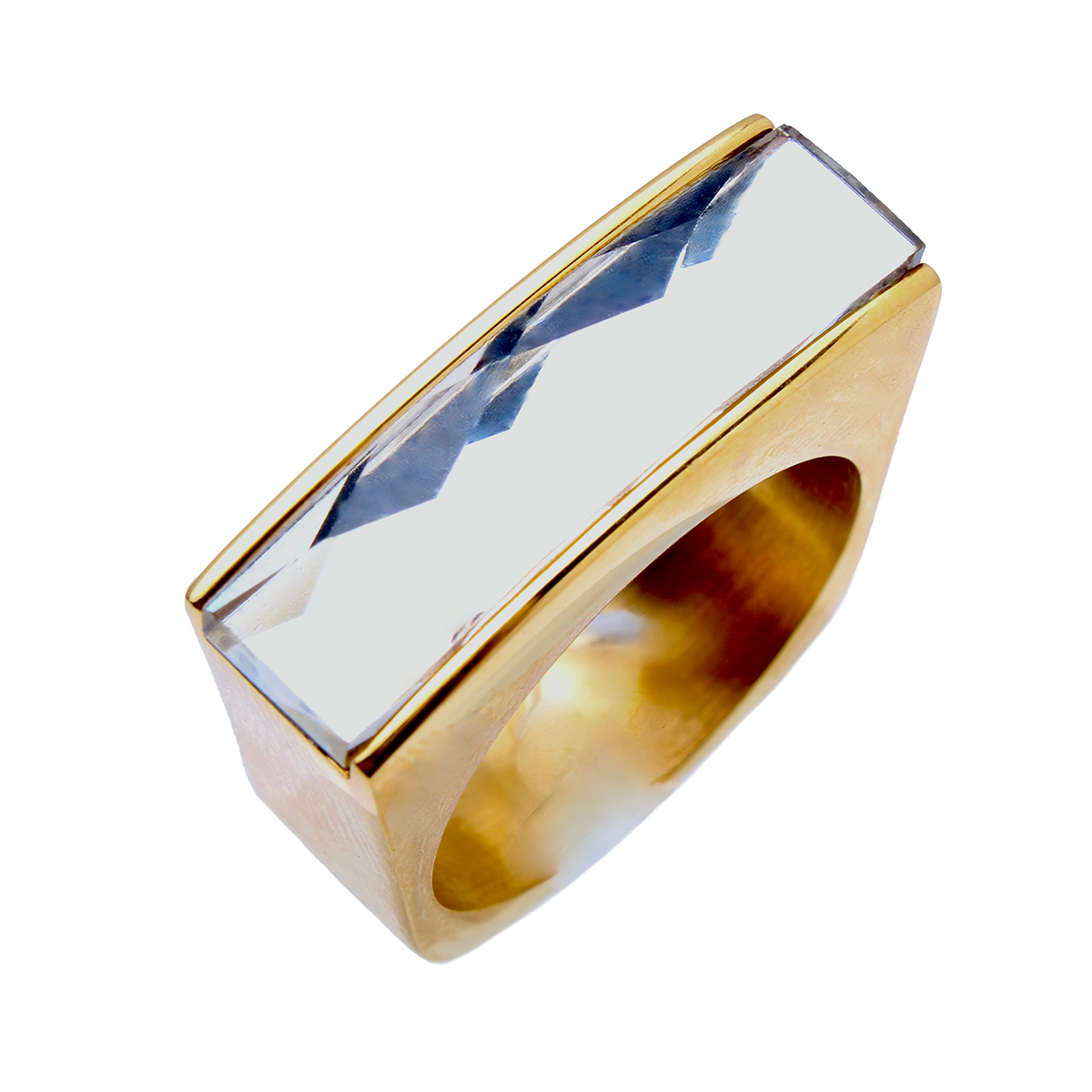 The Amado, Squared Golden Band Clear Elongate Baguette
