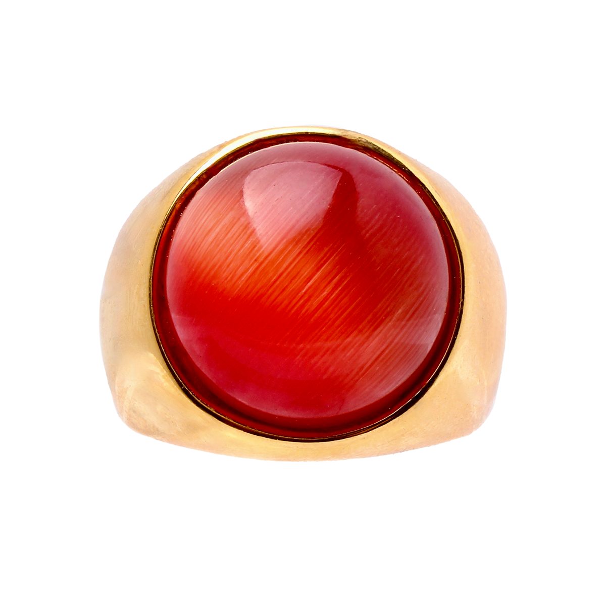 THE PARKER, Warm Golden Band Fiery Red Cabochon