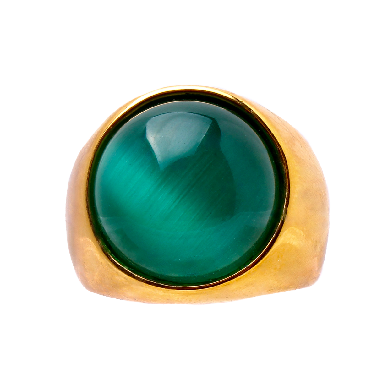THE PARKER, Warm Golden Band, Deep Green Cabochon