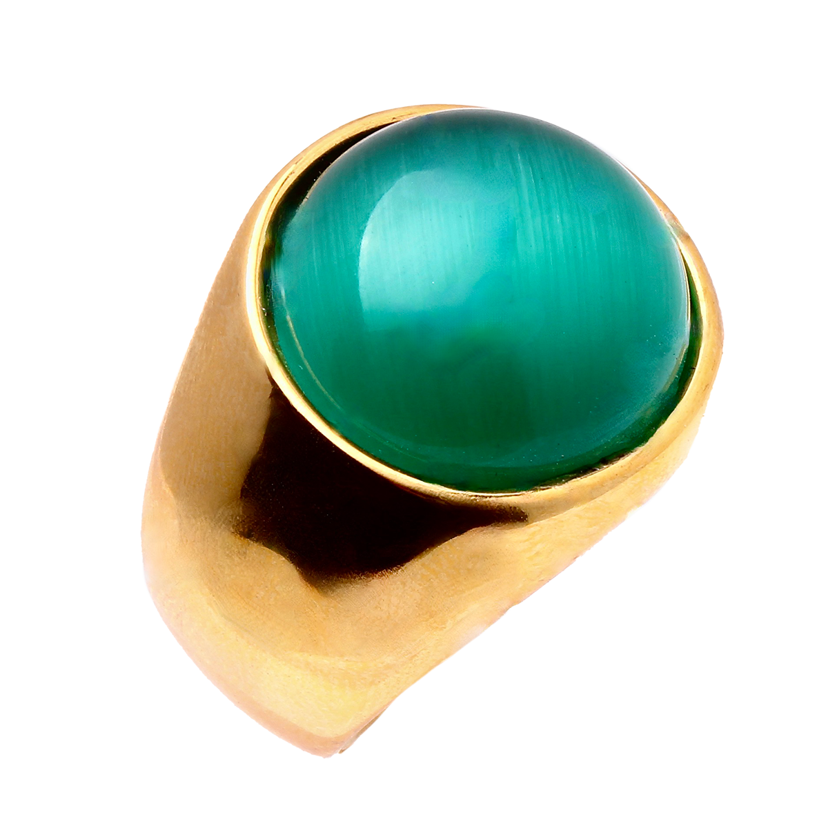 THE PARKER, Warm Golden Band, Deep Green Cabochon