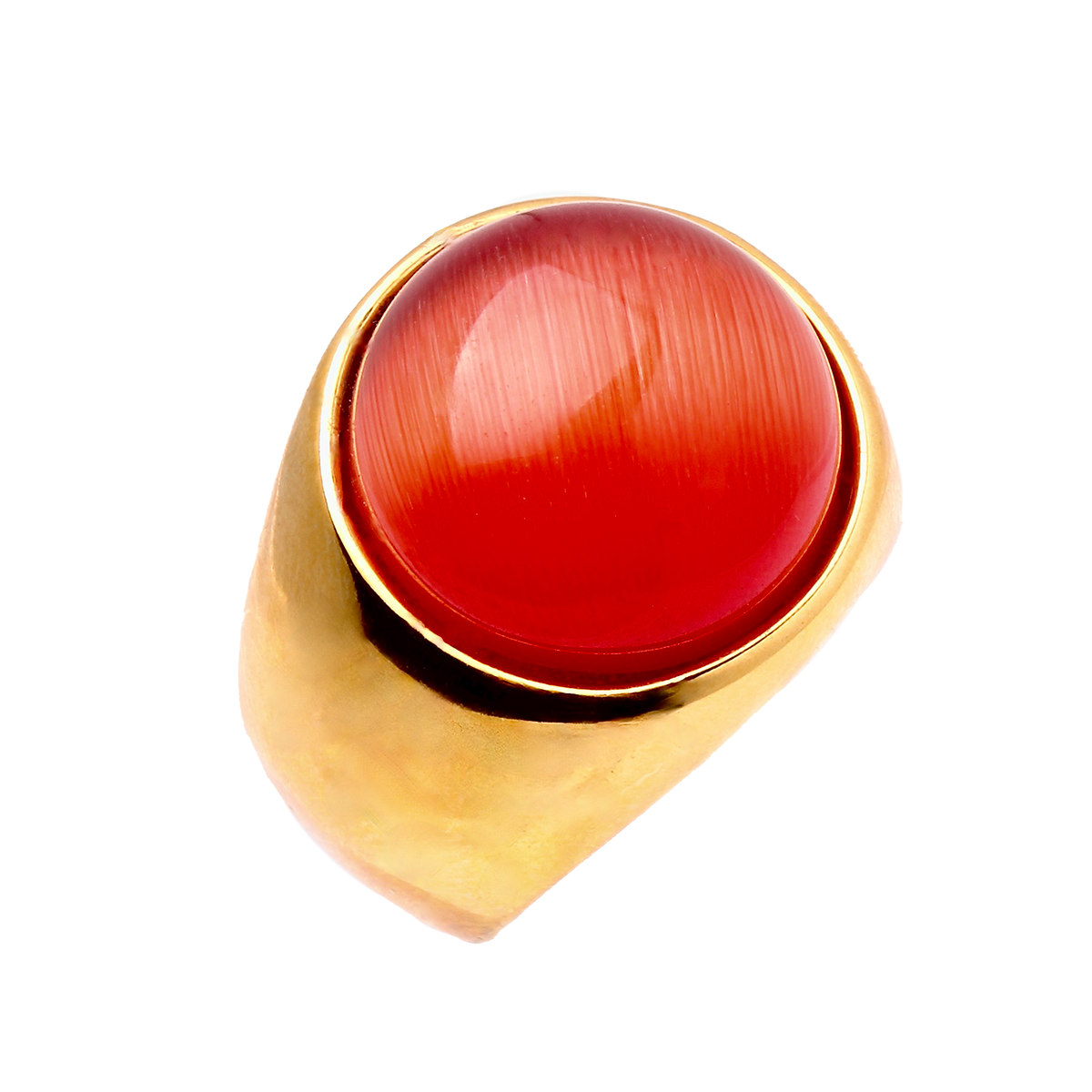 THE PARKER, Warm Golden Band Fiery Red Cabochon